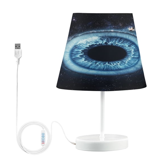 WOBOGO Blue Iris Pattern Table Lamps Bedroom 3-Speed Dimmable Farm Style with Fabric Shade for Reading and Home Office