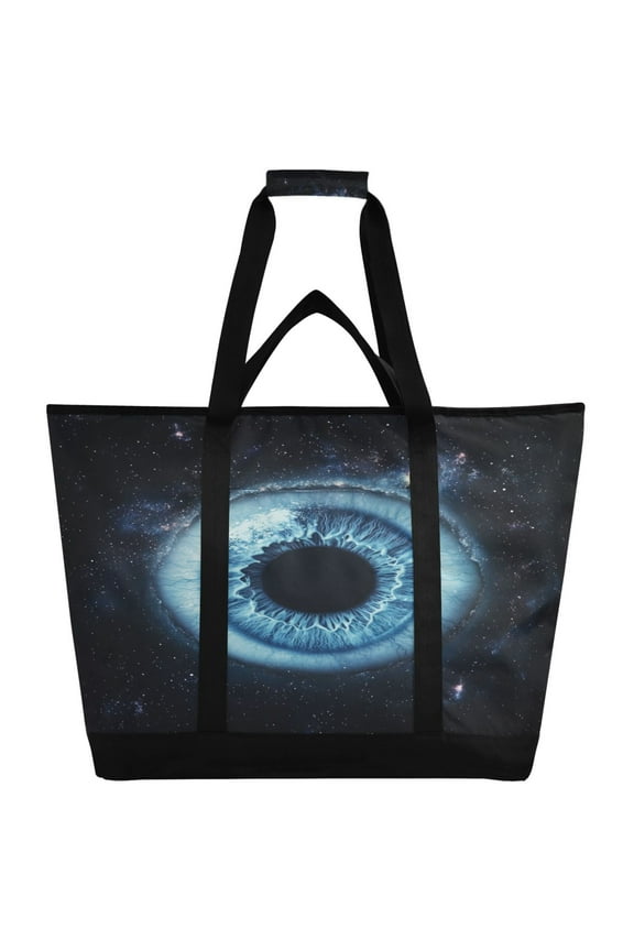 Blue Iris Pattern Tote Cooler Bag Fold Flat Insulated Shopping Bag With Zipper For Work Picnic Beach Use 186.724in