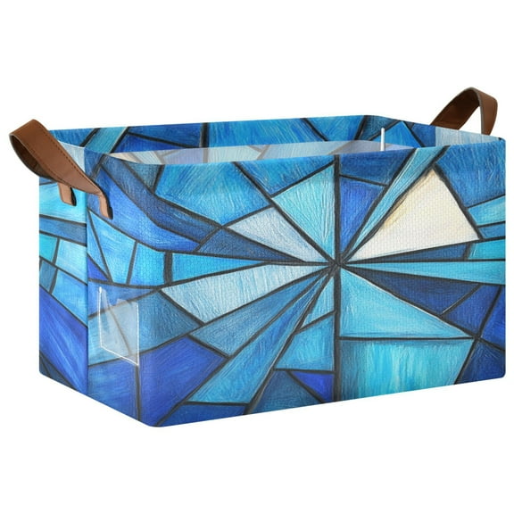 WOBOGO Blue Irregular Glass Storage Basket 16.9×11.4×10in Collapsible Oversized with Metal Iron Frame Set of 1