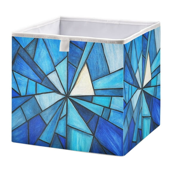 WOBOGO Blue Irregular Glass Storage Basket Foldable Easy to Clean Durable with Hollow Support Plate with Handle 11.02×11.02×11.02 in