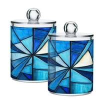 WOBOGO Blue Irregular Glass Transparent Plastic Jar 2pcs Cotton Swabs Balls Pads Floss Stick Dispenser Bathroom Vanity Storage Organizer