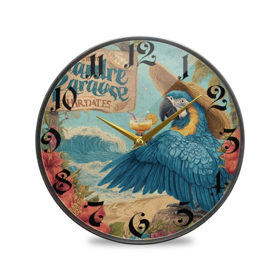 WOBOGO Blue Macaw Acrylic Wall Clock Battery Operated 9.5in Silent No Tick Bedroom Living Room Office Classroom Decoration