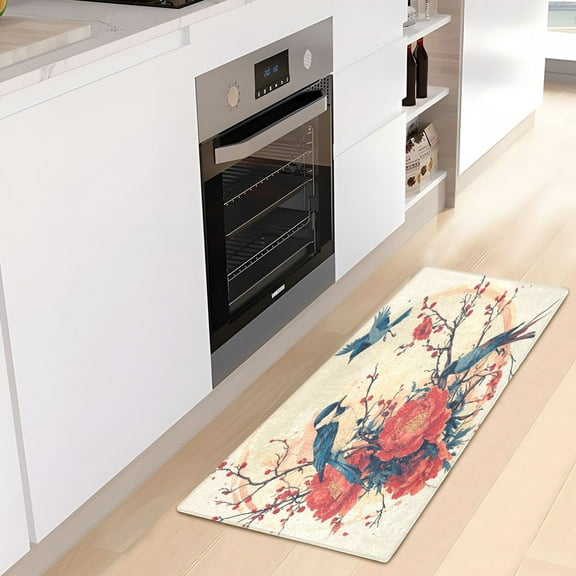 WOBOGO Blue Magpie Carpet 39x20in Kitchen Bathroom Plush Absorbent Non-Slip Floor Mat