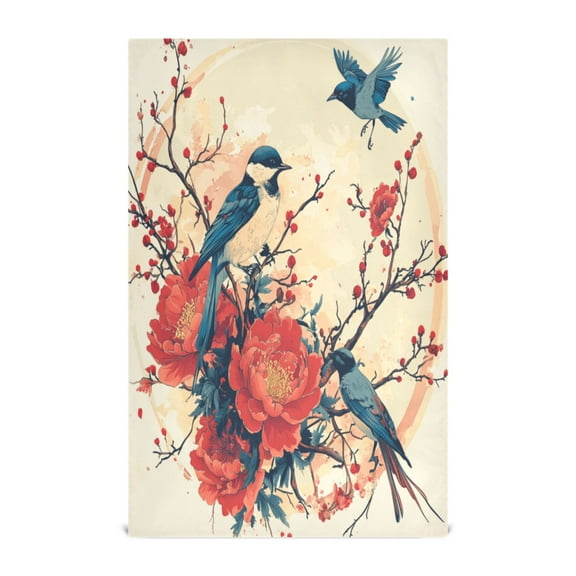 WOBOGO Blue Magpie Kitchen Towel 1 Piece Large Cotton Dishcloth Premium Absorbency Set with Hanging Loop