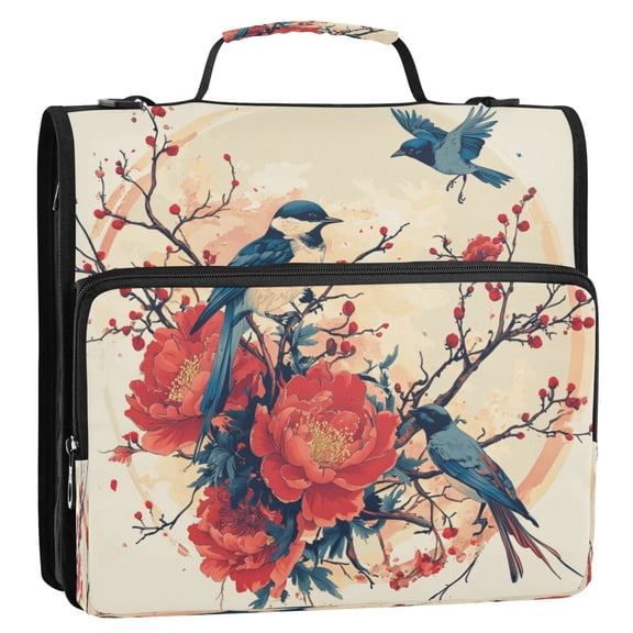 WOBOGO Blue Magpie Ring Binder Bag 1.5in Folder Organizer with Shoulder Strap for 13Inch Laptop and 500 Sheets of Paper