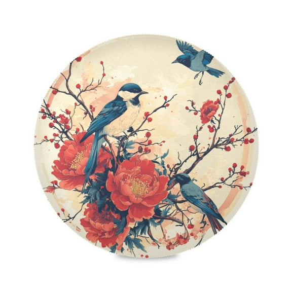 WOBOGO Blue Magpie Round Placemats Set of 1 Heat Resistant Washable Kitchen Table Decorations 15.4in