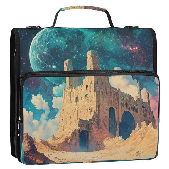 WOBOGO Blue Moon Ring Binder Bag 1.5in Folder Organizer with Shoulder Strap for 13Inch Laptop and 500 Sheets of Paper