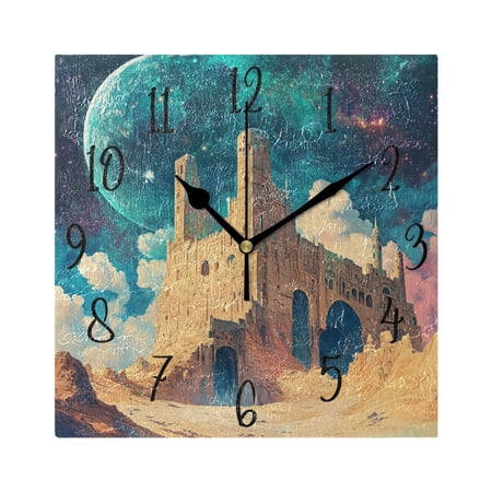 WOBOGO Blue Moon Wall Clock 7.78 Inch Battery Operated Silent Unit Square Rustic Vintage Style for Home Bedroom Office Black Pointer