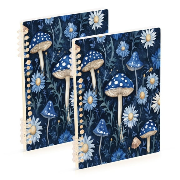 WOBOGO Blue Mushroom Notebook College Horizontal Grid Paper Ink Spill Resistant Water Resistant Cover 8.3x5.7x0.4in
