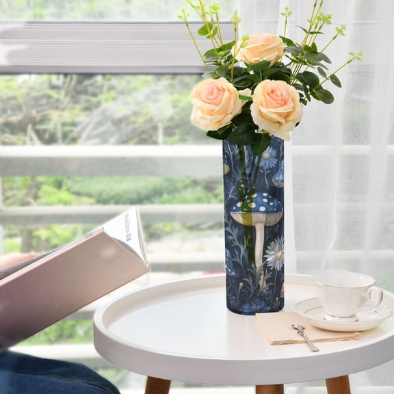 WOBOGO Blue Mushroom Plastic Vase Home or Wedding Decoration Centerpiece Unbreakable 11.8×3.9in