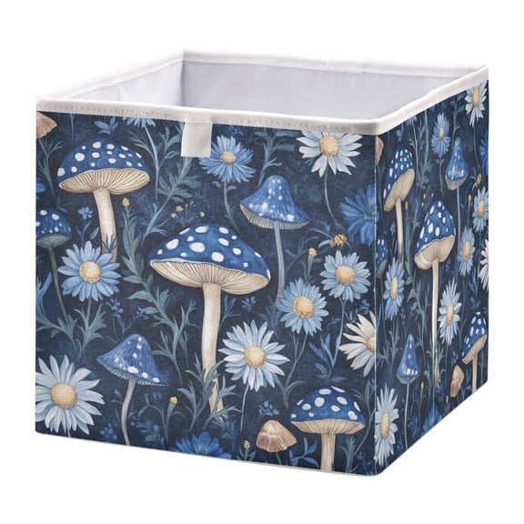 WOBOGO Blue Mushroom Storage Basket Foldable Easy to Clean Durable with Hollow Support Plate with Handle 15.75×10.63×6.96 in