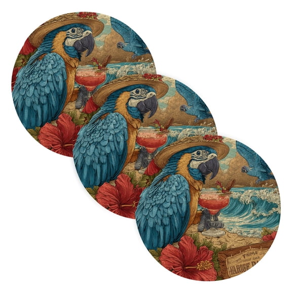 WOBOGO Blue Parrot Coil Placemats 3pcs Resistant Hot Pads Mat for Table Counter Cooking Potholder 15in