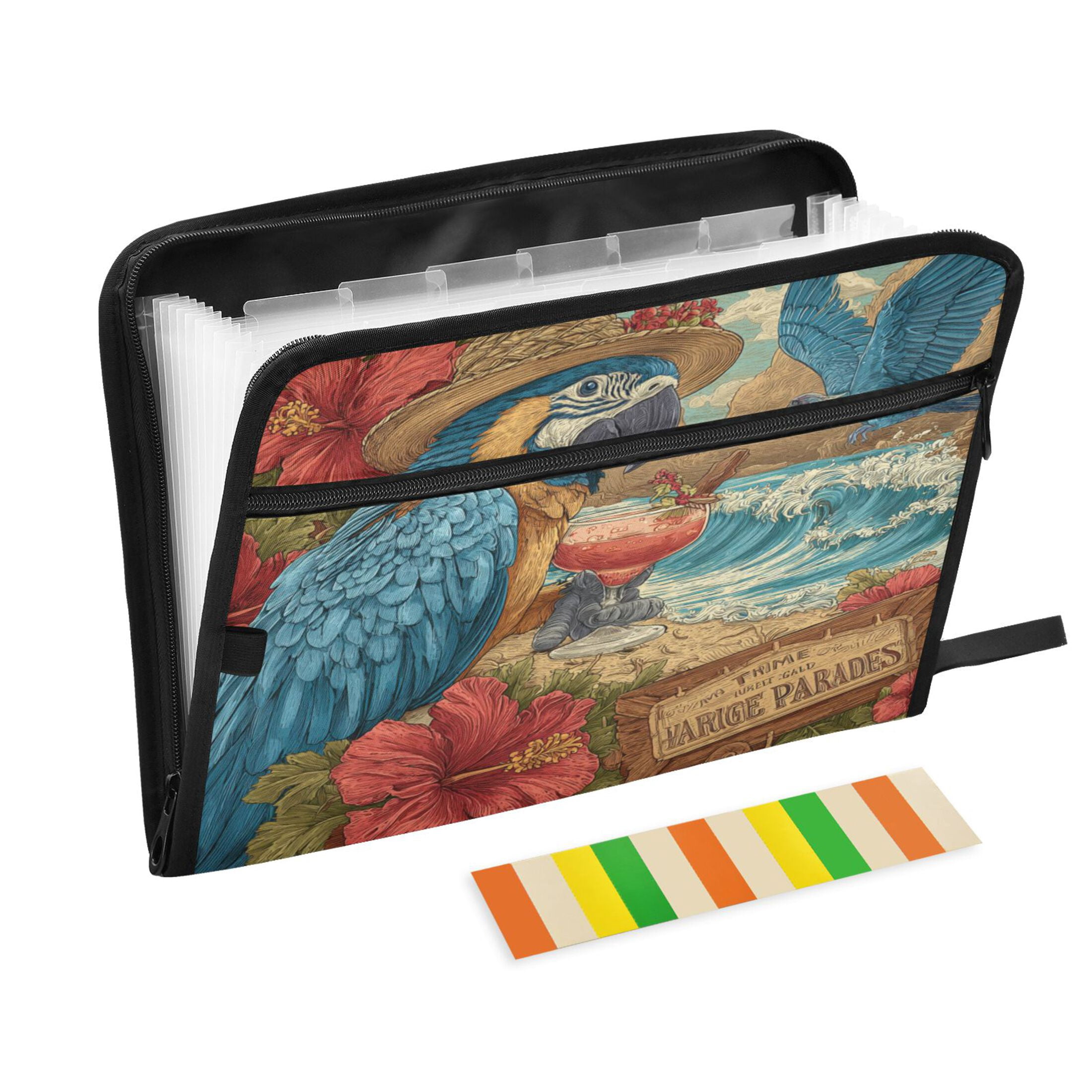 WOBOGO Blue Parrot Expanding File Folder Letter Size Accordion Filing Organizer 13 Pocket Separate Organ Pocket