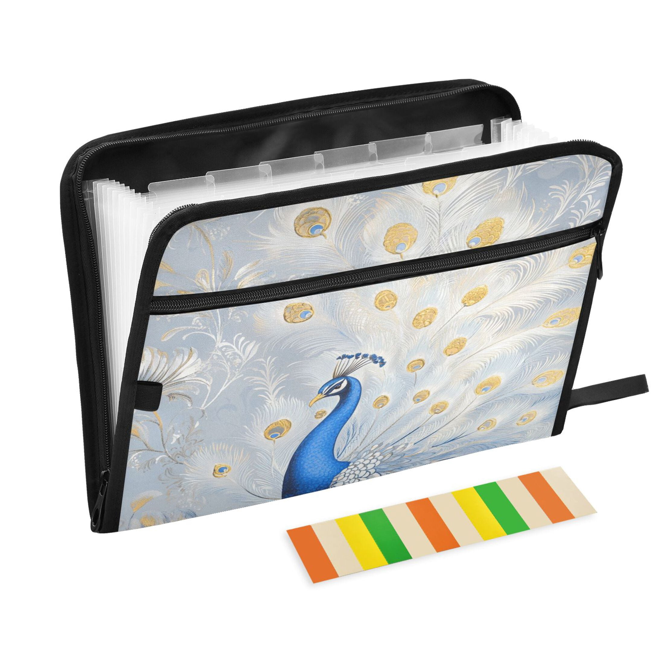 WOBOGO Blue Peacock Expanding File Folder Letter Size Accordion Filing Organizer 13 Pocket Separate Organ Pocket