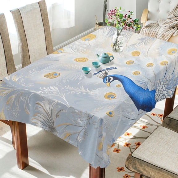WOBOGO Blue Peacock Square Tablecloth 60×108in Polyester Fabric Tablecloth Washable Dust Resistant Wrinkle Resistant