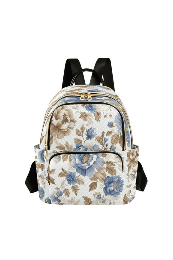 Blue Peonies Dead Leaves Butterfly Backpack Durable Lightweight Shoulder Bag Built-in Laptop Sleeve and Multiple Utility Compartments