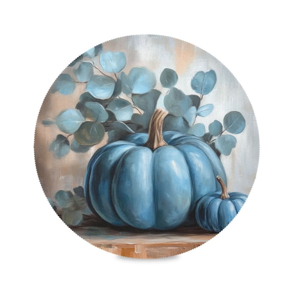 WOBOGO Blue Pumpkin Round Placemats Set of 6 Heat Resistant Washable Kitchen Table Decorations 15.4in