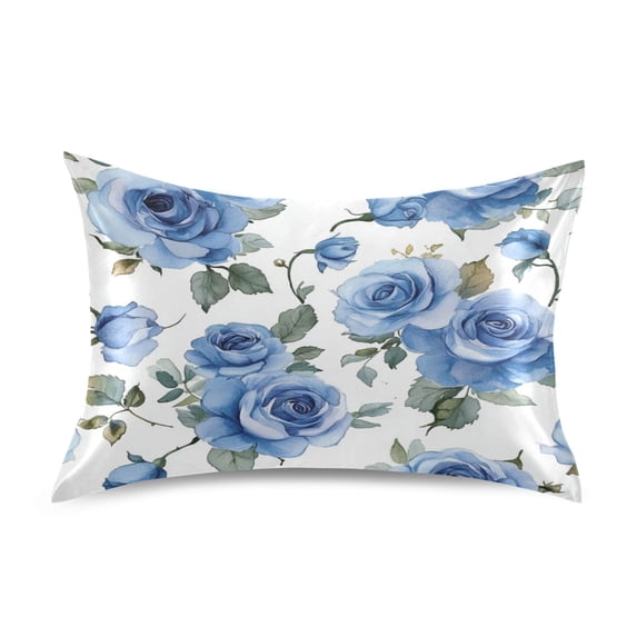WOBOGO Blue Rose Satin Pillowcase Soft Smooth Envelope Design Comfortable Bedding Essentials 20×30in