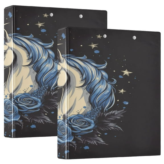 WOBOGO Blue Rose Unicorn Pattern File Folders Extra Large Capacity to Hold 200 Sheets of Documents Hard Shell Ring Binder for School Home Office