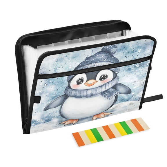 WOBOGO Blue Scarf Penguin Pattern Expanding File Folder Letter Size Accordion Filing Organizer 13 Pocket Separate Organ Pocket