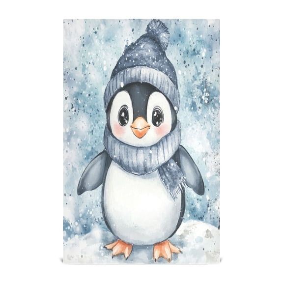 WOBOGO Blue Scarf Penguin Pattern Kitchen Towel 6 Piece Large Cotton Dishcloth Premium Absorbency Set with Hanging Loop