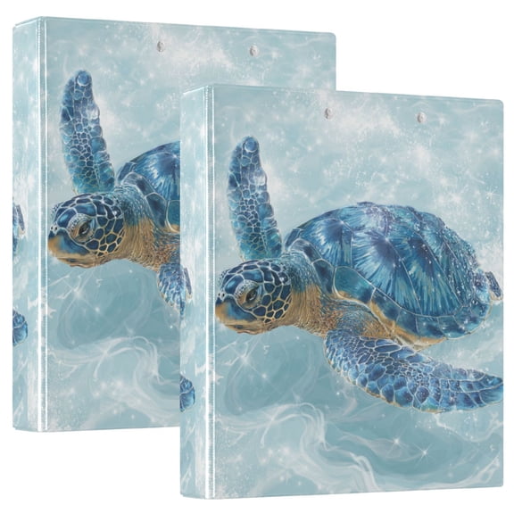 WOBOGO Blue Sea Turtle File Folders Extra Large Capacity to Hold 200 Sheets of Documents Hard Shell Ring Binder for School Home Office