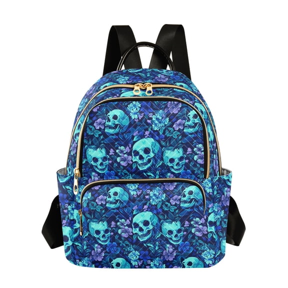 WOBOGO Blue Skull Flower Backpack Durable Lightweight Shoulder Bag Built-in Laptop Sleeve and Multiple Utility Compartments