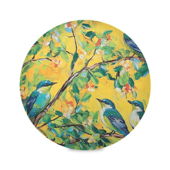 WOBOGO Blue Sparrow Round Placemats Set of 1 Heat Resistant Washable Kitchen Table Decorations 15.4in