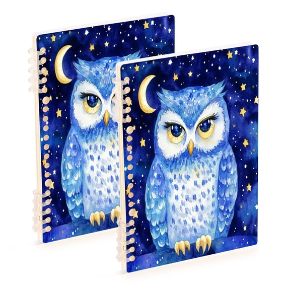 WOBOGO Blue Starry Owl Notebook College Horizontal Grid Paper Ink Spill Resistant Water Resistant Cover 8.3x5.7x0.4in