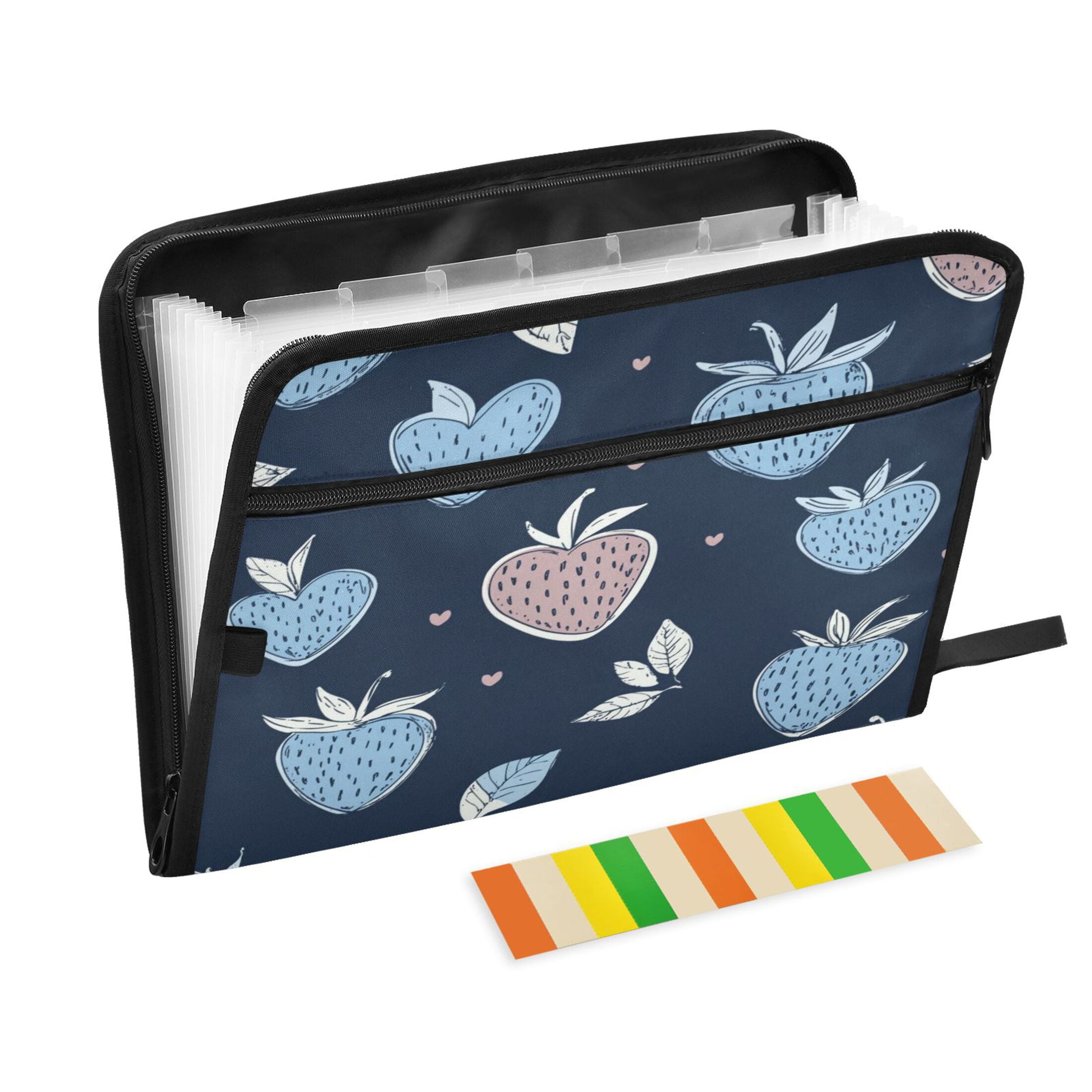 WOBOGO Blue Strawberry Pattern Expanding File Folder Letter Size Accordion Filing Organizer 13 Pocket Separate Organ Pocket
