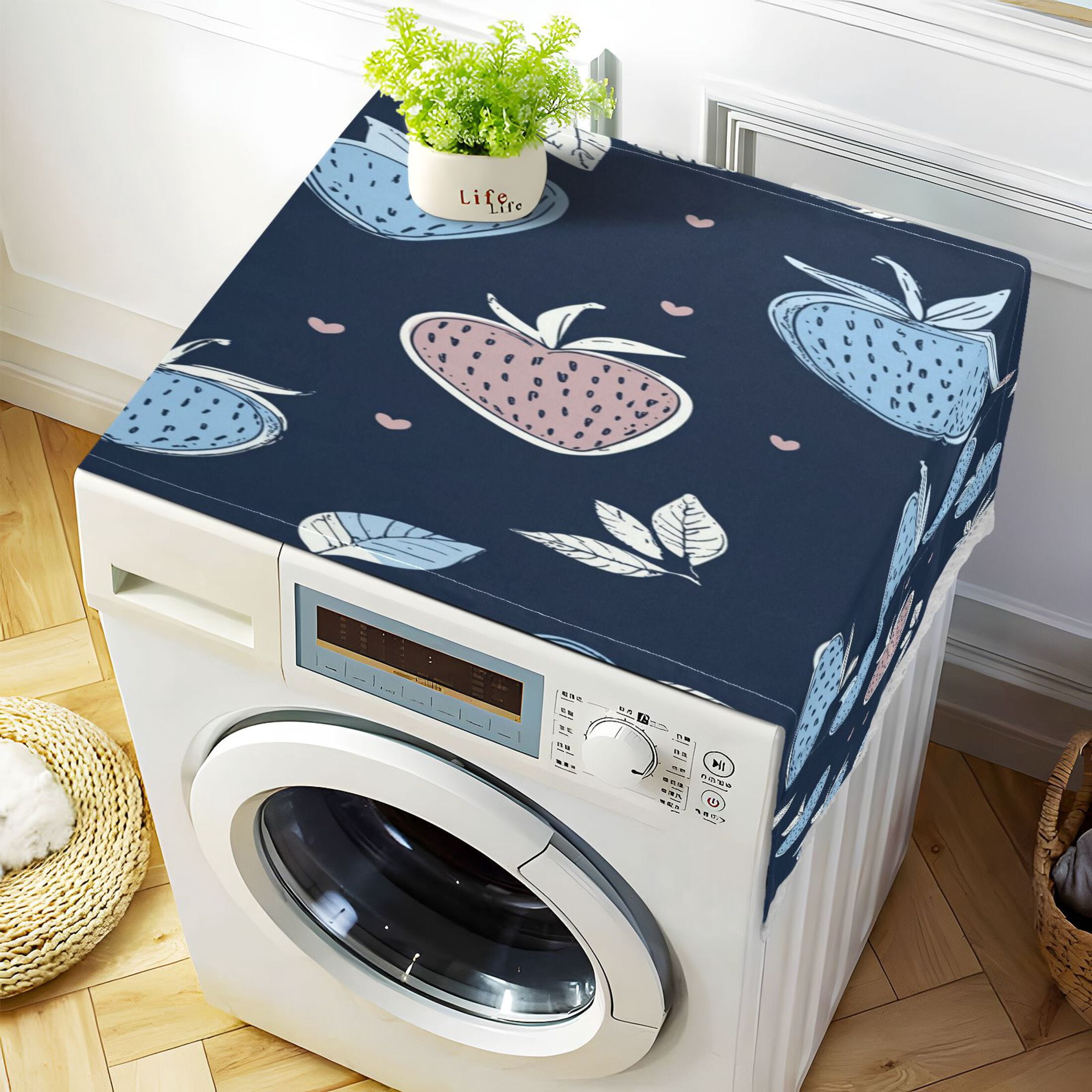 WOBOGO Blue Strawberry Pattern Washing Machine Cloth Dryer Refrigerator Top Cover Protective Non-Slip Mat For Kitchen Laundry