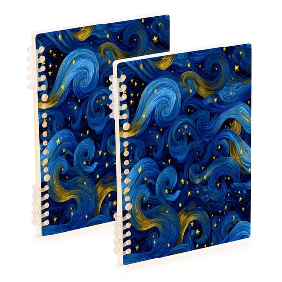 WOBOGO Blue Swirled Waves Notebook College Horizontal Grid Paper Ink Spill Resistant Water Resistant Cover 8.3x5.7x0.4in