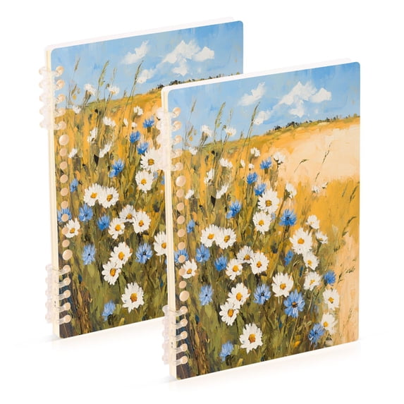 WOBOGO Blue and White Flower Notebook College Horizontal Grid Paper Ink Spill Resistant Water Resistant Cover 8.3x5.7x0.4in