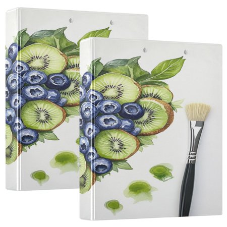 WOBOGO Blueberry Kiwi Fruit Plate File Folders Extra Large Capacity to Hold 200 Sheets of Documents Hard Shell Ring Binder for School Home Office