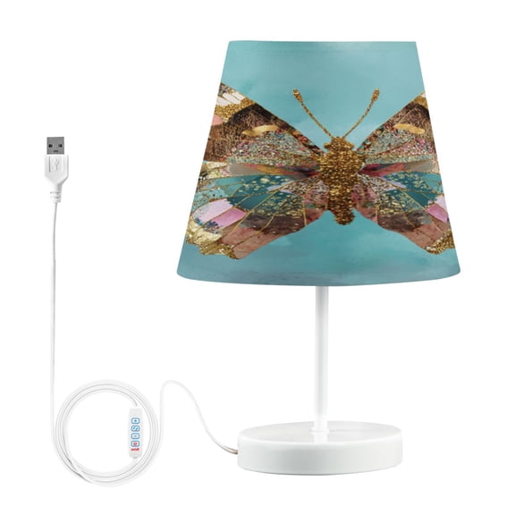 WOBOGO Bohemian Style Butterfly Table Lamps Bedroom 3-Speed Dimmable Farm Style with Fabric Shade for Reading and Home Office