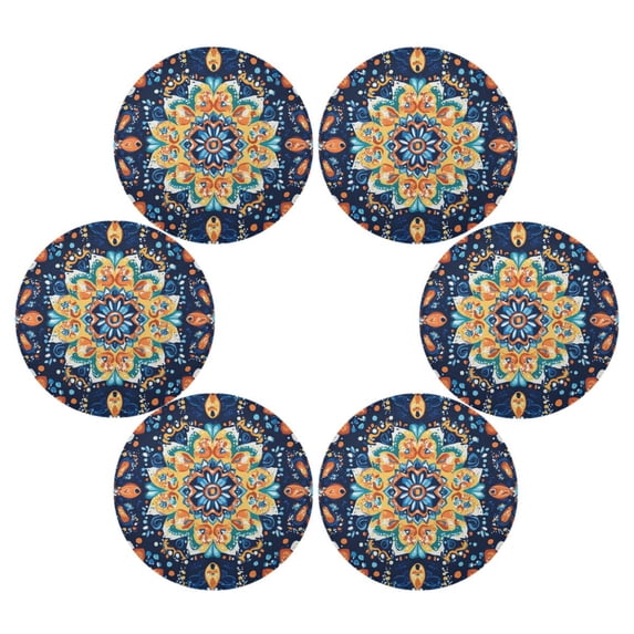 WOBOGO Bohemian Style Pattern Round Placemats Set of 6 Heat Resistant Washable Kitchen Table Decorations 15.4in