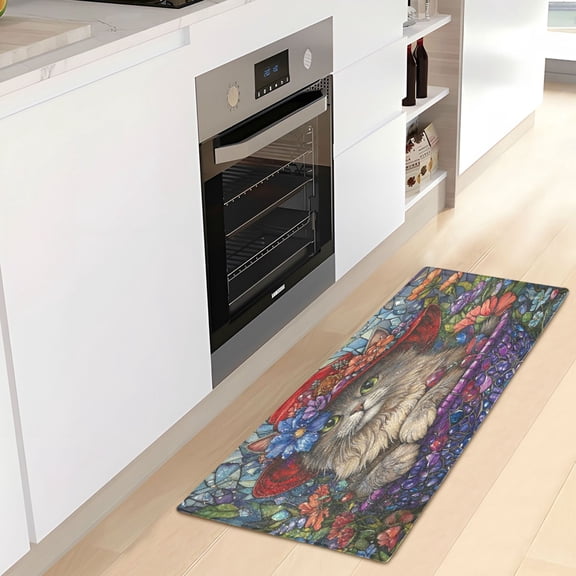 WOBOGO Bonneted Kitty Carpet 39x20in Kitchen Bathroom Livingroom Plush Absorbent Non-Slip Floor Mat