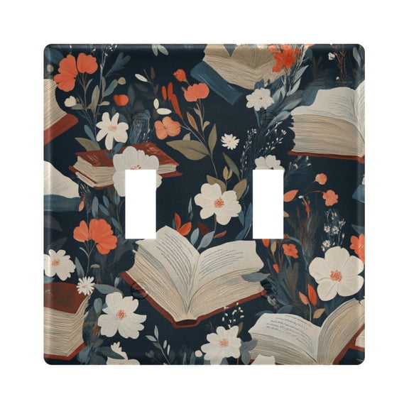 WOBOGO Books and Flowers Collide 2-hole Switch Plates PC Flame Retardant Plastic Material Glossy Finish Smooth Touch 4.56x4.48x0.27in