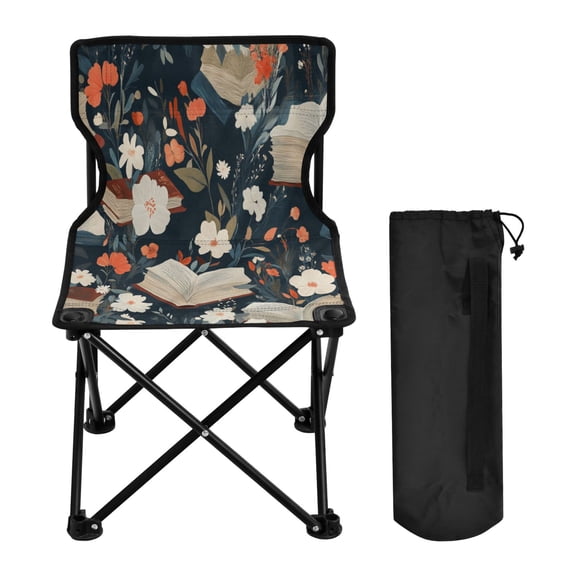WOBOGO Books and Flowers Collide Camping Chair Convenient Four Corner Backrest Folding Stool Can Hold Up to 220lbs