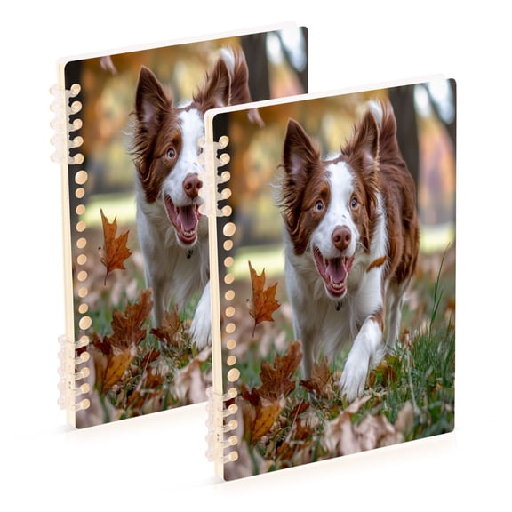 WOBOGO Border Dog Notebook College Horizontal Grid Paper Ink Spill Resistant Water Resistant Cover 8.3x5.7x0.4in