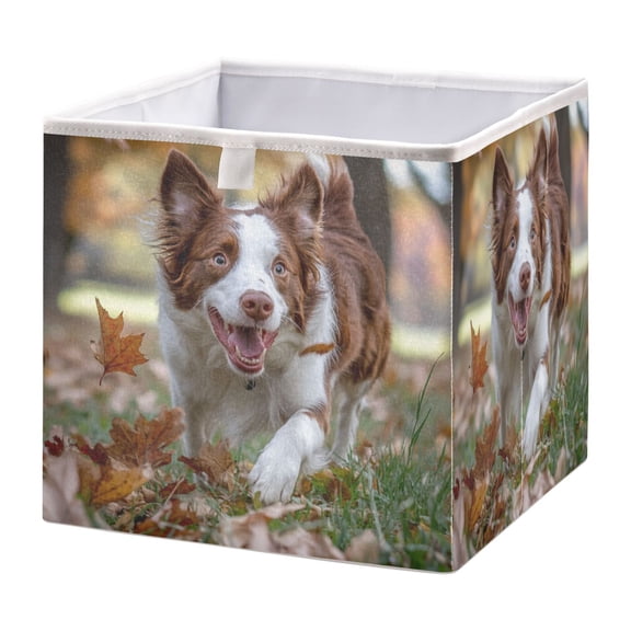 WOBOGO Border Dog Storage Basket Foldable Easy to Clean Durable with Hollow Support Plate with Handle 11.02×11.02×11.02 in