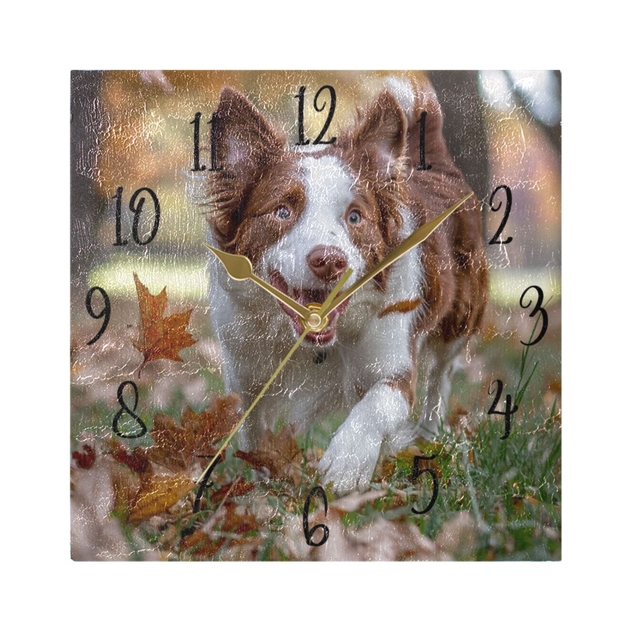 WOBOGO Border Dog Wall Clock 7.78 Inch Battery Operated Silent Unit ...