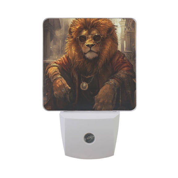 WOBOGO Bossy Lion Illustration LED Night Light 2 Pcs Set 0.5 Watt Wall Plug in Dusk to Dawn Automatic Switch Soft White Light