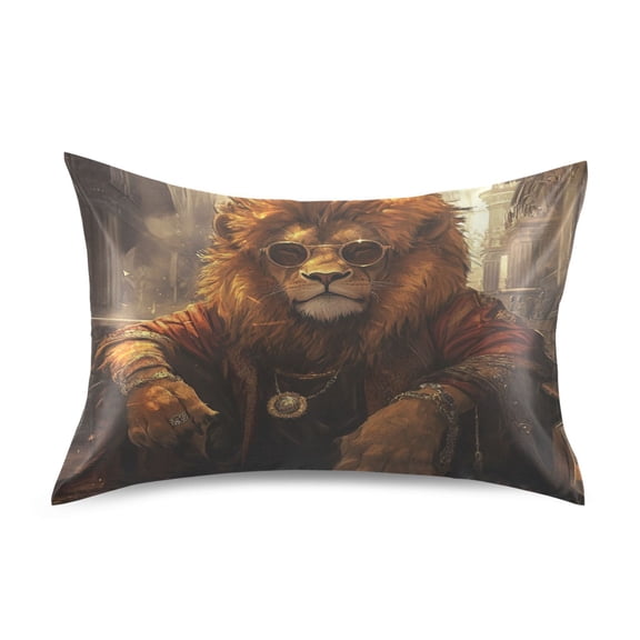 WOBOGO Bossy Lion Illustration Satin Pillowcase Soft Smooth Envelope Design Comfortable Bedding Essentials 20×26in