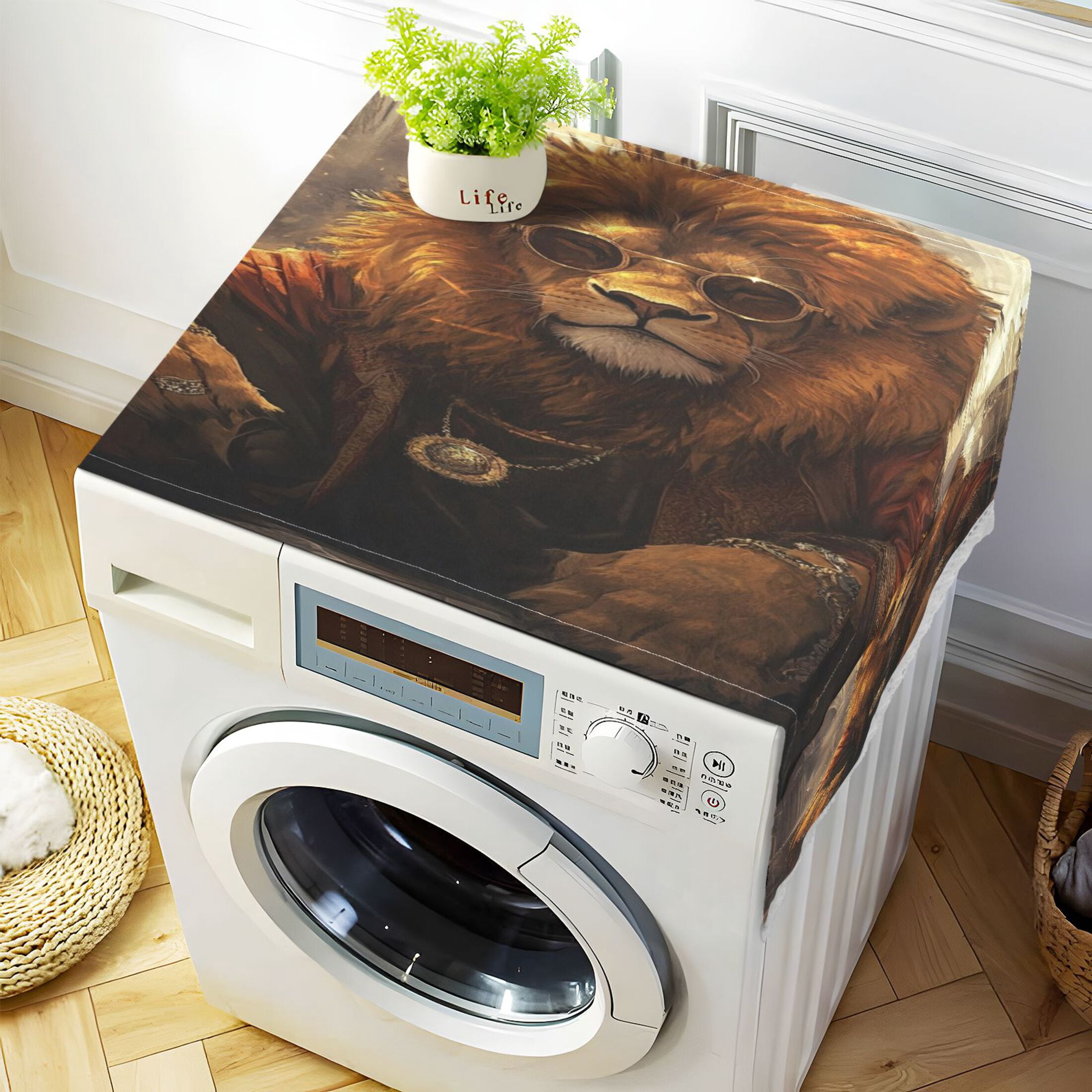 WOBOGO Bossy Lion Illustration Washing Machine Cloth Dryer Refrigerator Top Cover Protective Non-Slip Mat For Kitchen Laundry