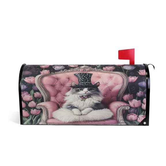 WOBOGO Bowler Hat Ragdoll Cat Mailbox Cover Magnetic for Garden Yard Home Decor Standard Size 20.7×18.03in