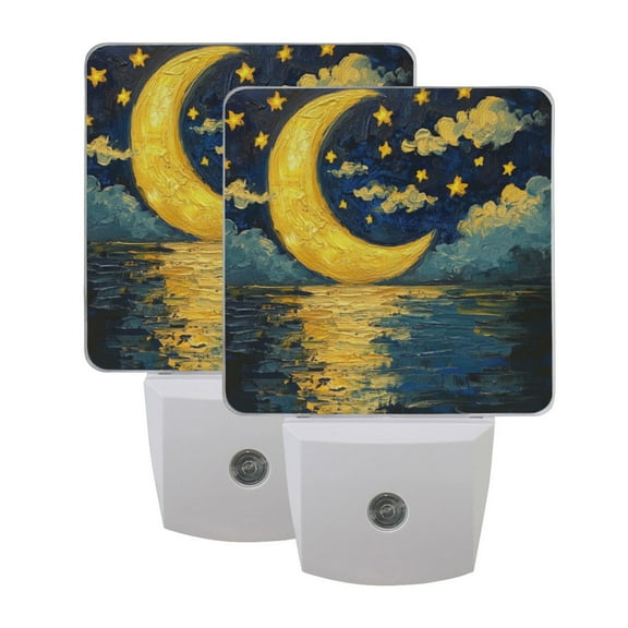 WOBOGO Bright Moon over The Water LED Night Light 2 Pcs Set 0.5 Watt Wall Plug in Dusk to Dawn Automatic Switch Soft White Light