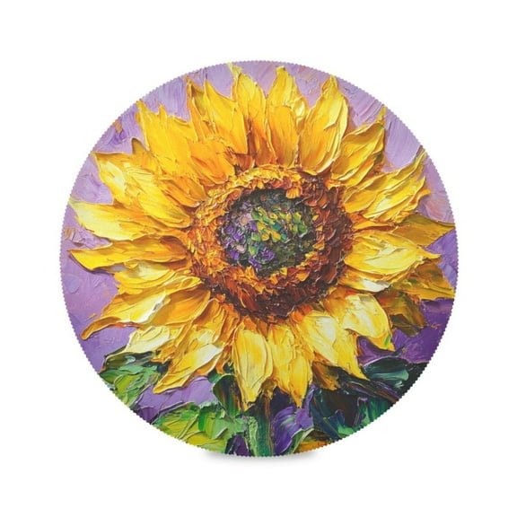 WOBOGO Bright Yellow Sunflower Round Placemats Set of 6 Heat Resistant Washable Kitchen Table Decorations 15.4in