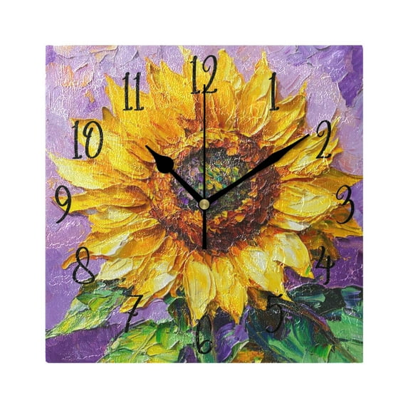 WOBOGO Bright Yellow Sunflower Wall Clock 7.78 Inch Battery Operated Silent Unit Square Rustic Vintage Style for Home Bedroom Office Black Pointer