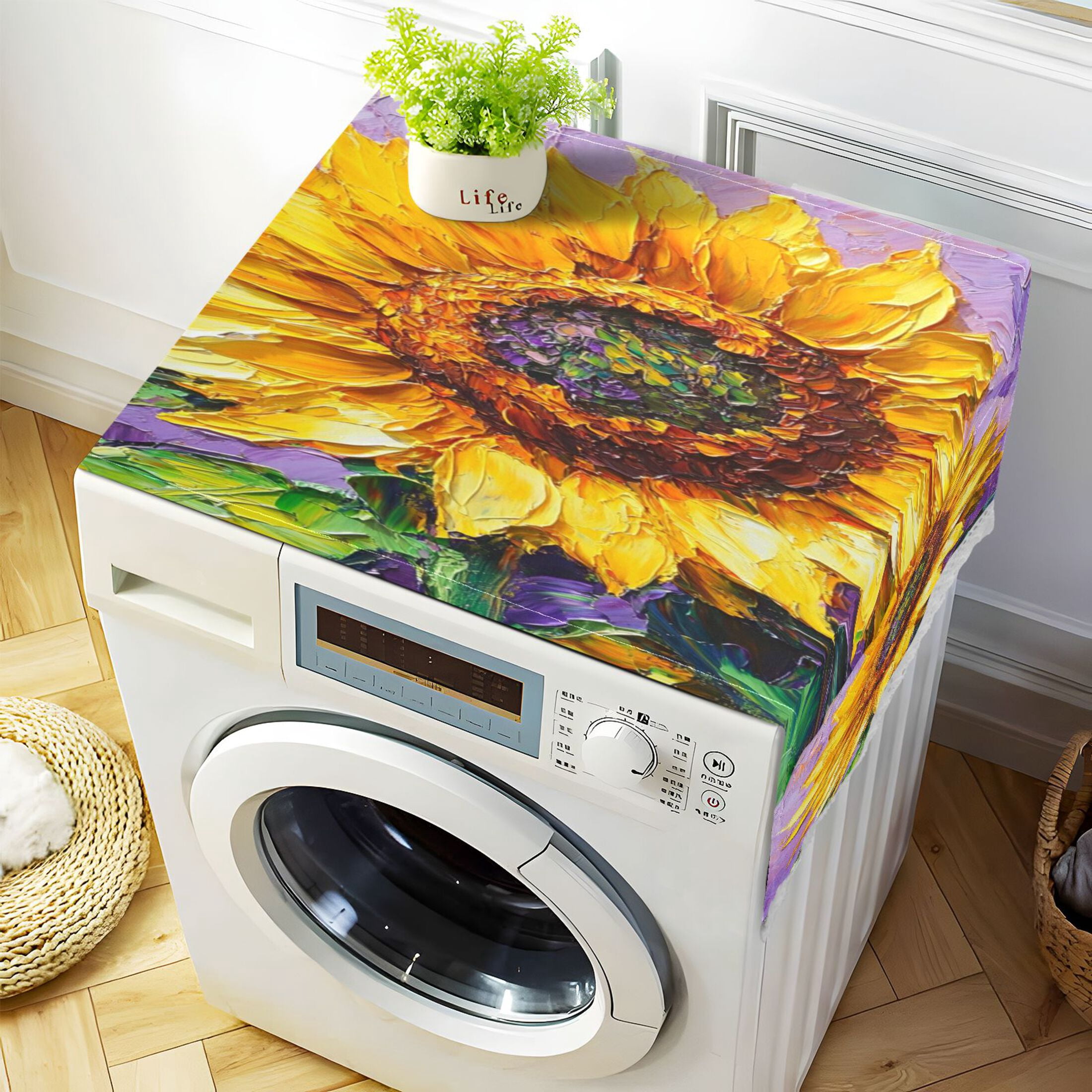 WOBOGO Bright Yellow Sunflower Washing Machine Cloth Dryer Refrigerator Top Cover Protective Non-Slip Mat For Kitchen Laundry